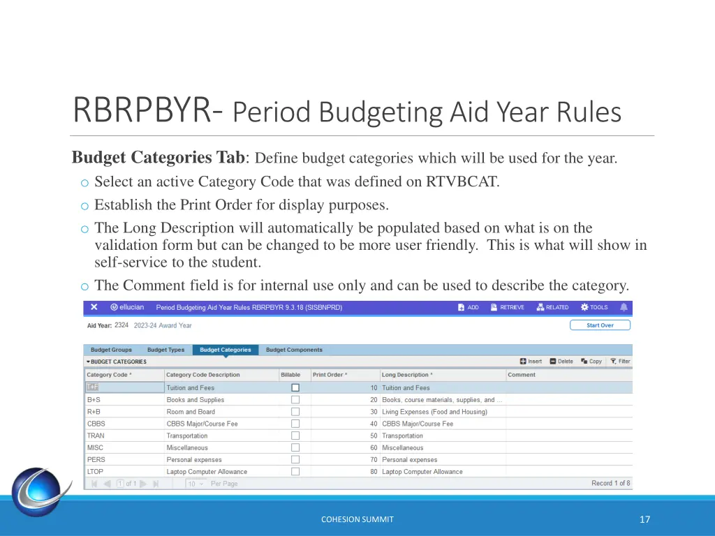 rbrpbyr period budgeting aid year rules 2