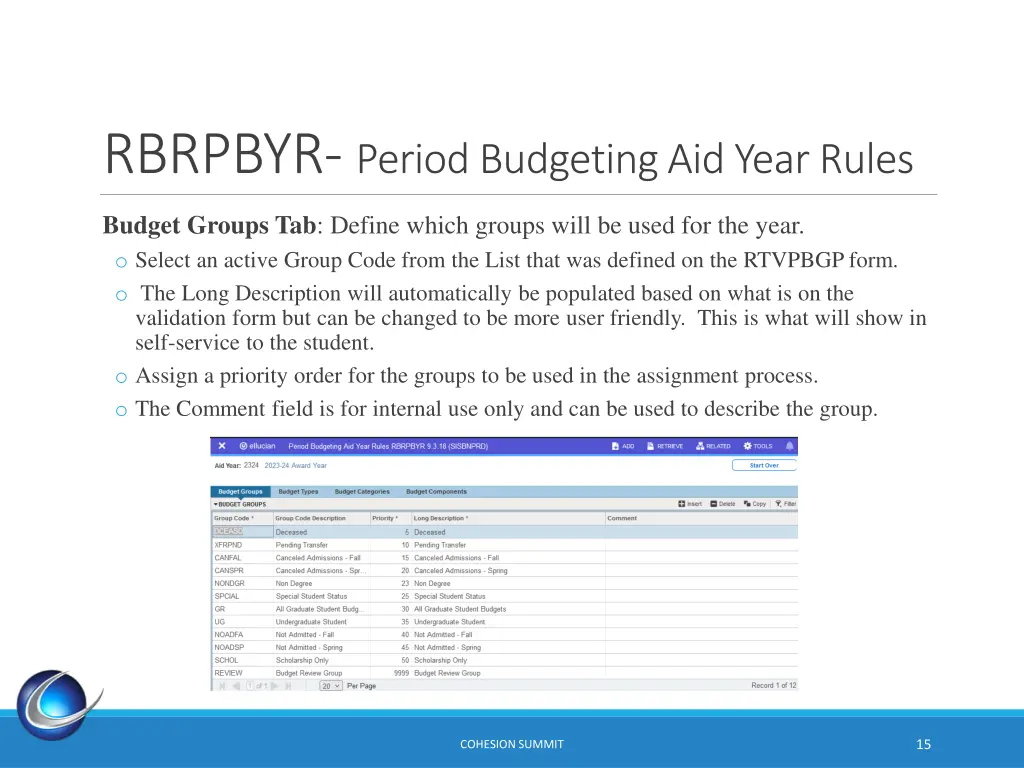 rbrpbyr period budgeting aid year rules