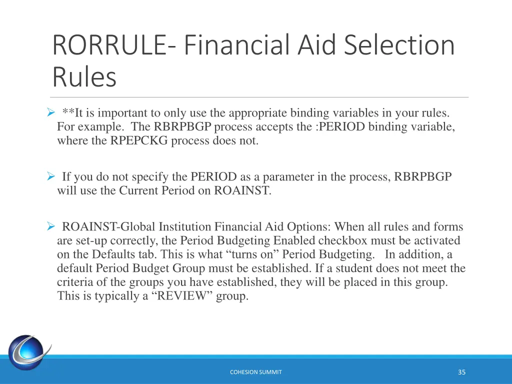 rorrule financial aid selection rules 1