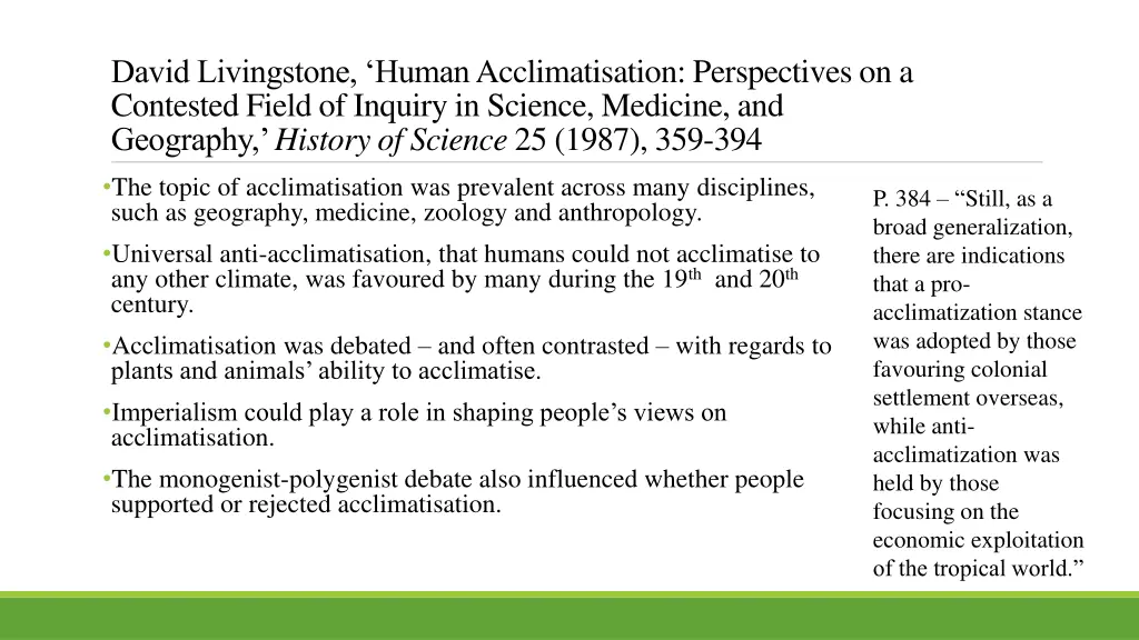 david livingstone human acclimatisation