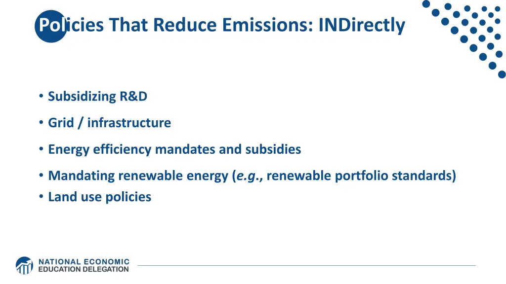 policies that reduce emissions indirectly