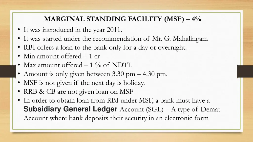 marginal standing facility