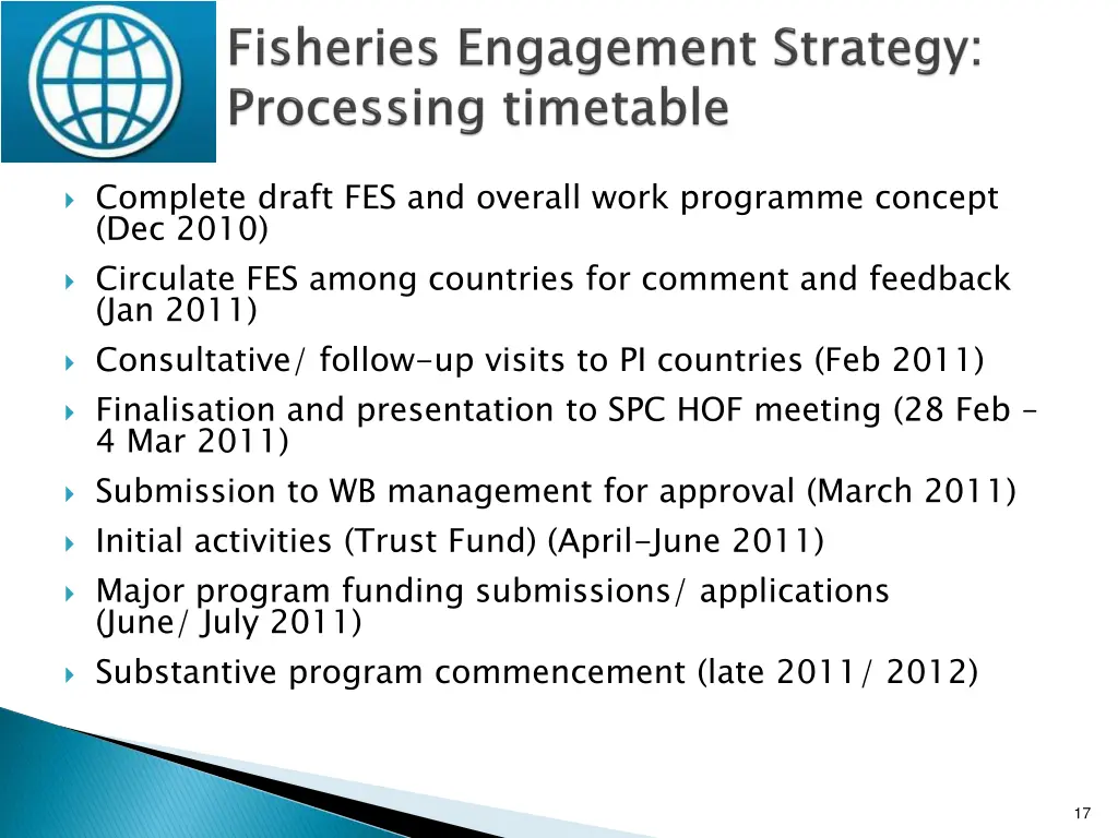 complete draft fes and overall work programme