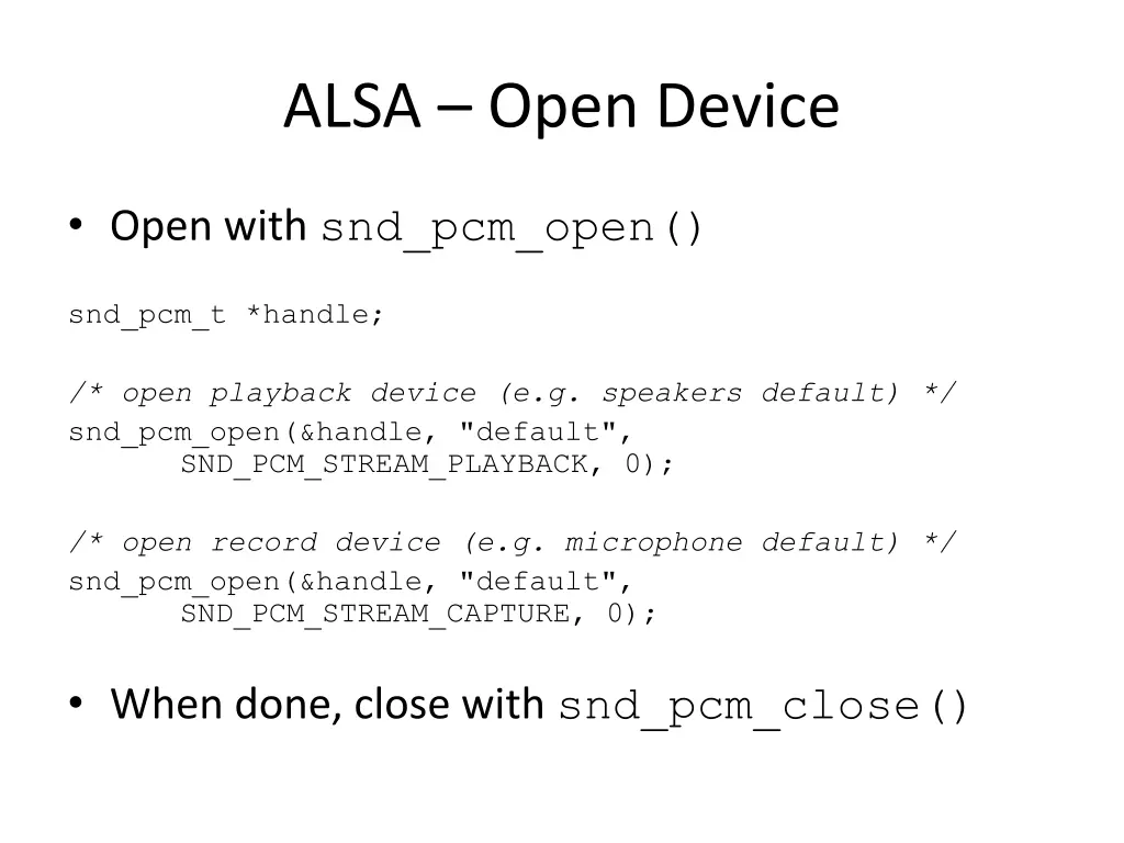 alsa open device