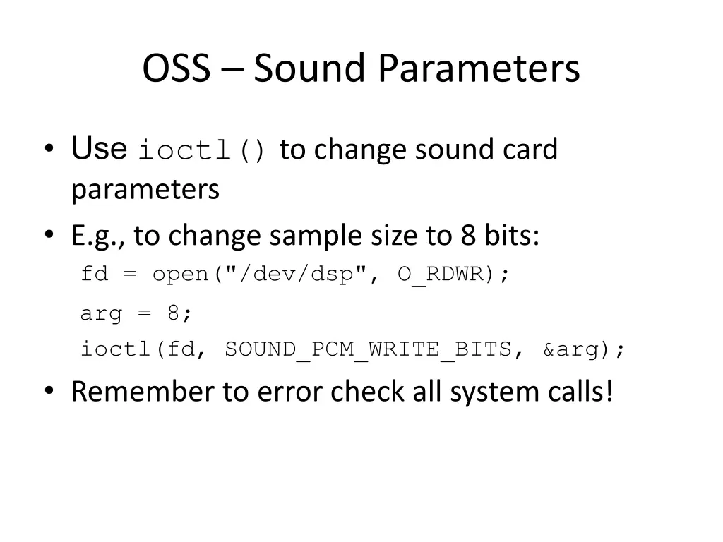 oss sound parameters