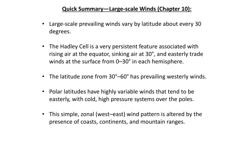 quick summary large scale winds chapter 10