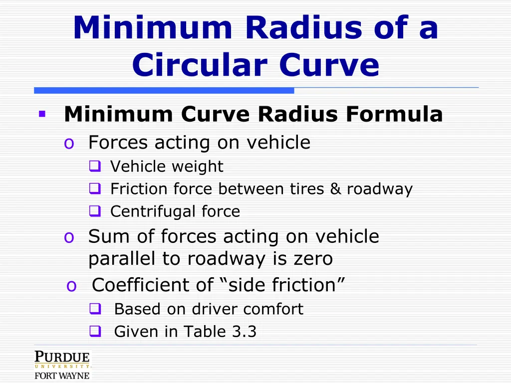 minimum radius of a circular curve 1
