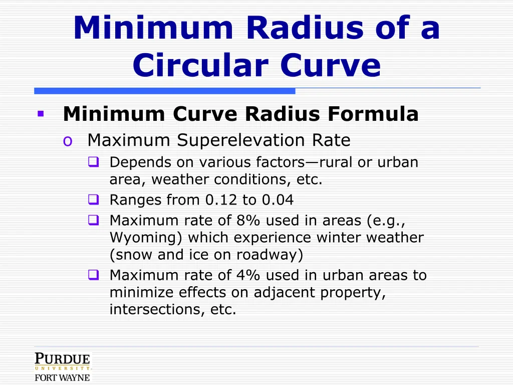 minimum radius of a circular curve 2