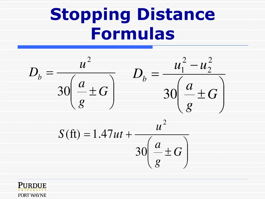 stopping distance formulas