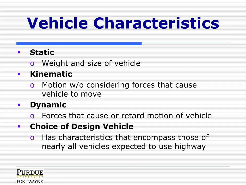 vehicle characteristics