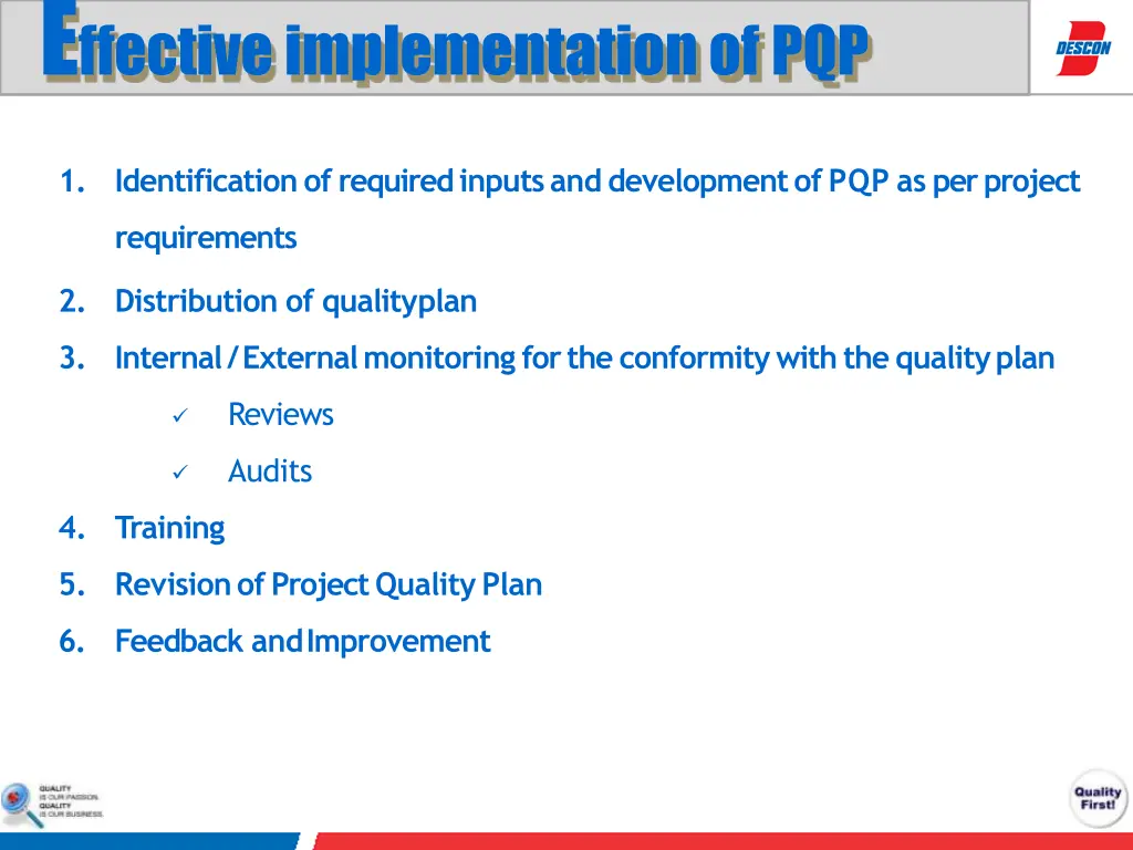 e ffective implementation ofpqp