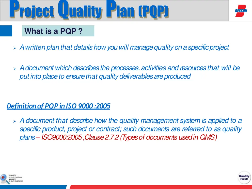 p roject q uality p lan pqp