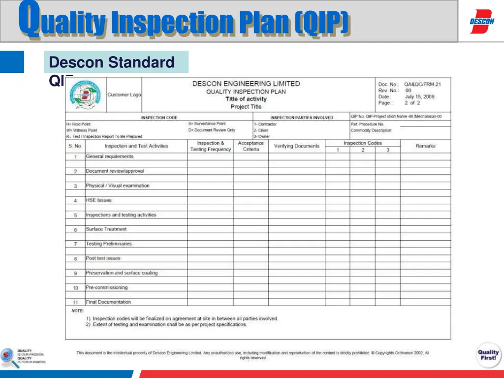 q uality inspection plan qip 2