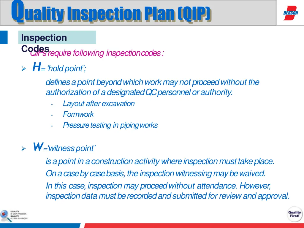q uality inspection plan qip 5