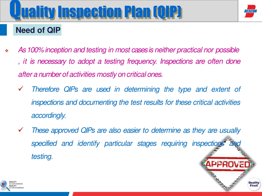 q uality inspection plan qip 8