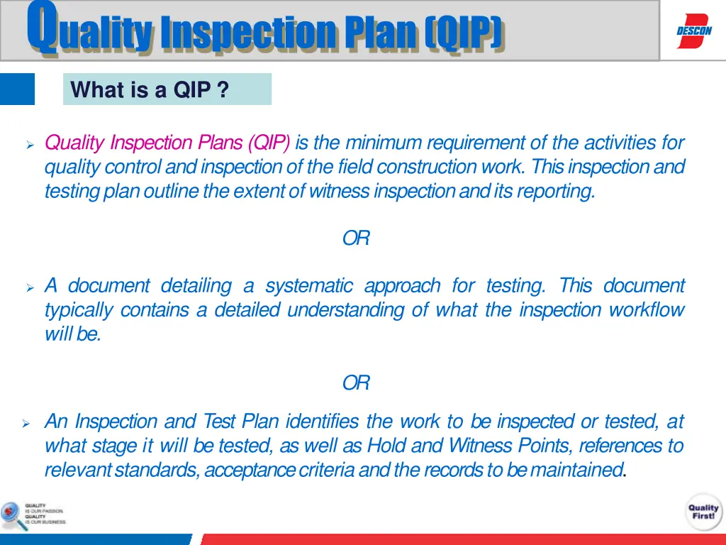 q uality inspection plan qip