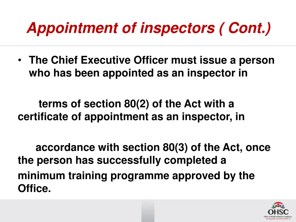 appointment of inspectors cont