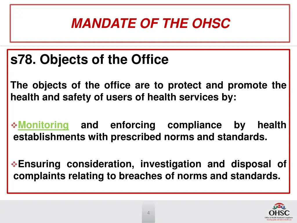 mandate of the ohsc