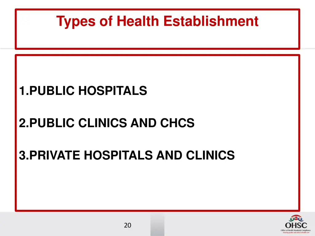 types of health establishment