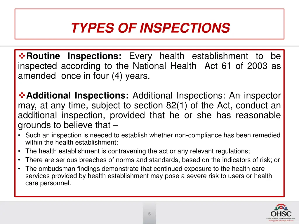 types of inspections