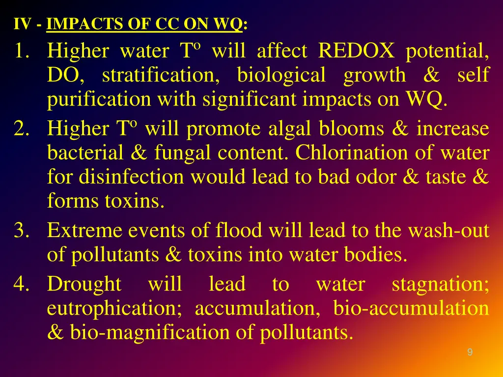 iv impacts of cc on wq 1 higher water t o will