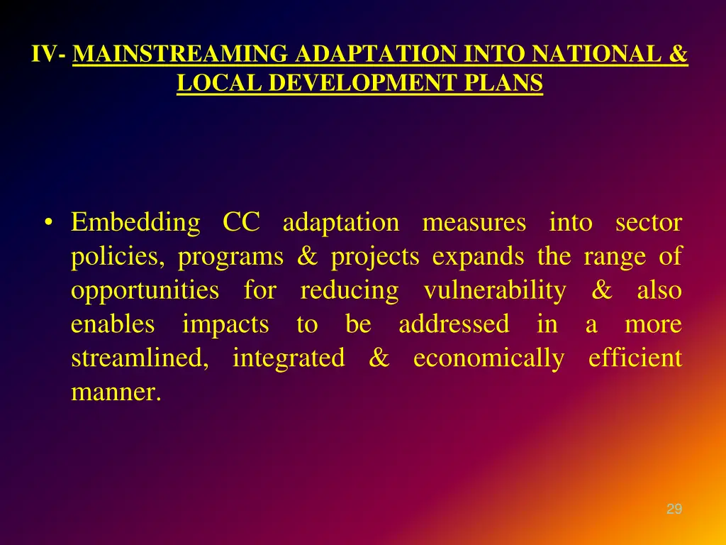 iv mainstreaming adaptation into national local