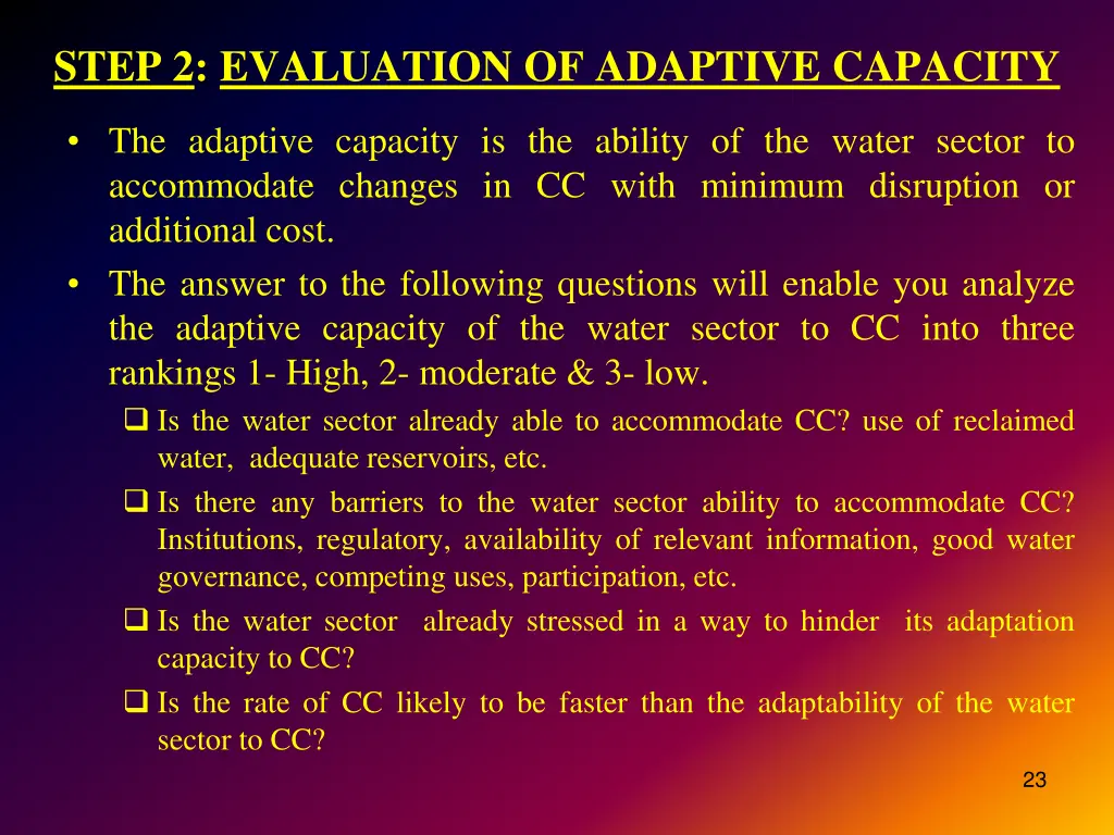 step 2 evaluation of adaptive capacity
