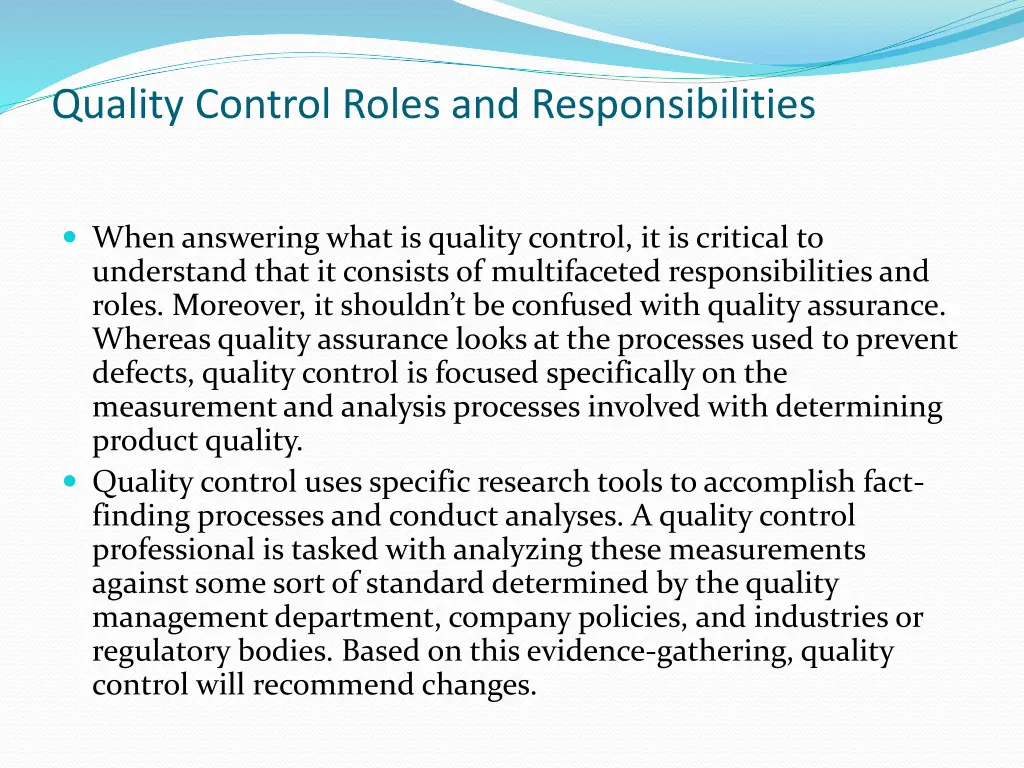 quality control roles and responsibilities