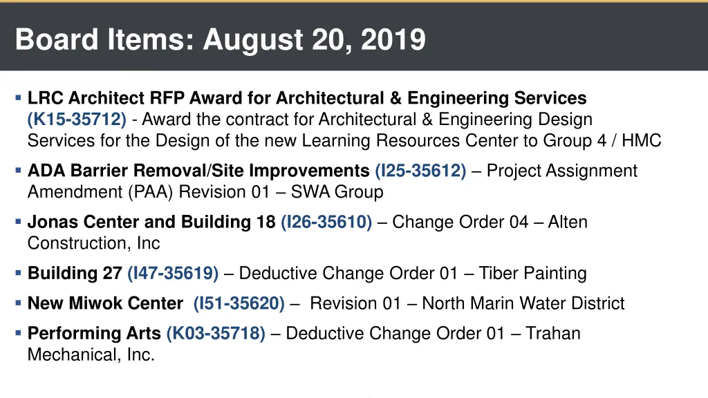 board items august 20 2019