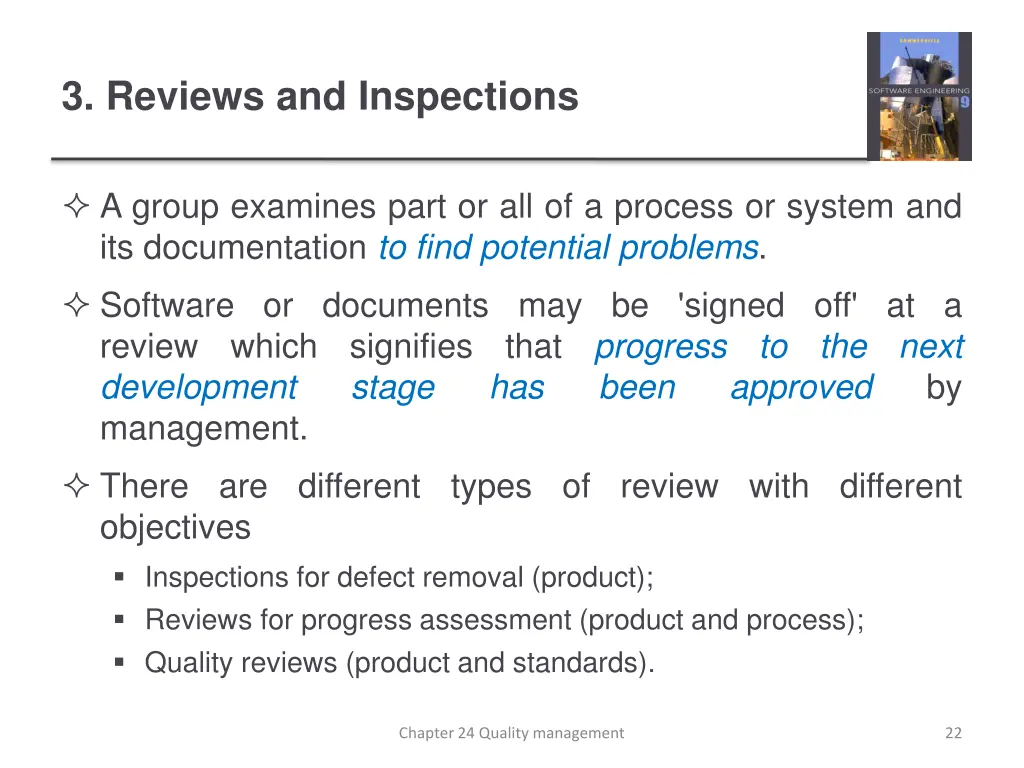 3 reviews and inspections