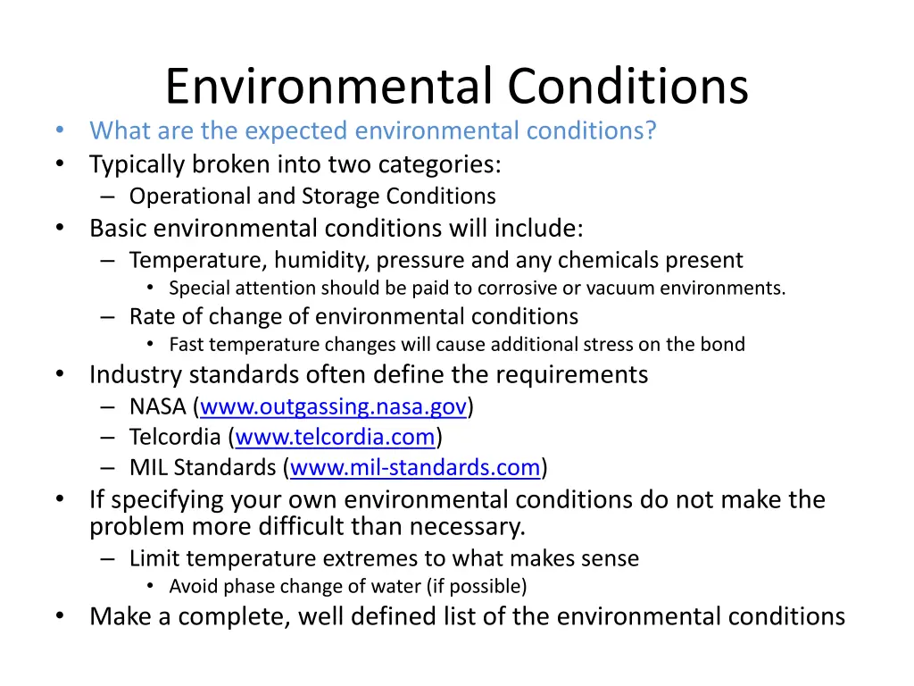 environmental conditions what are the expected