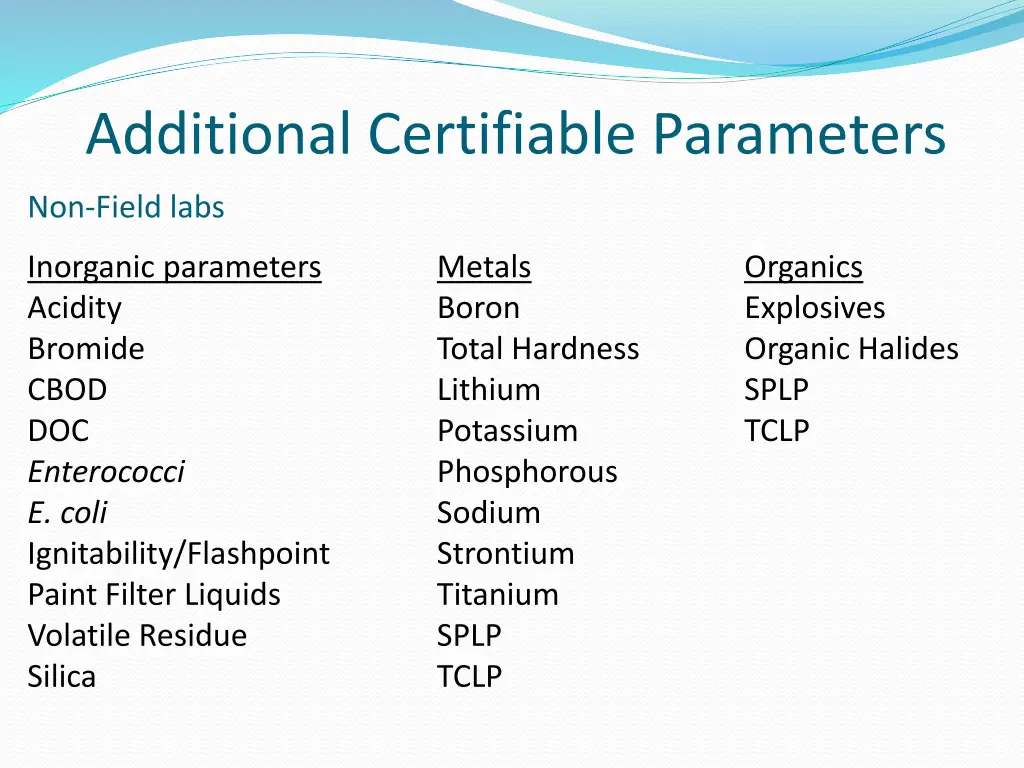 additional certifiable parameters