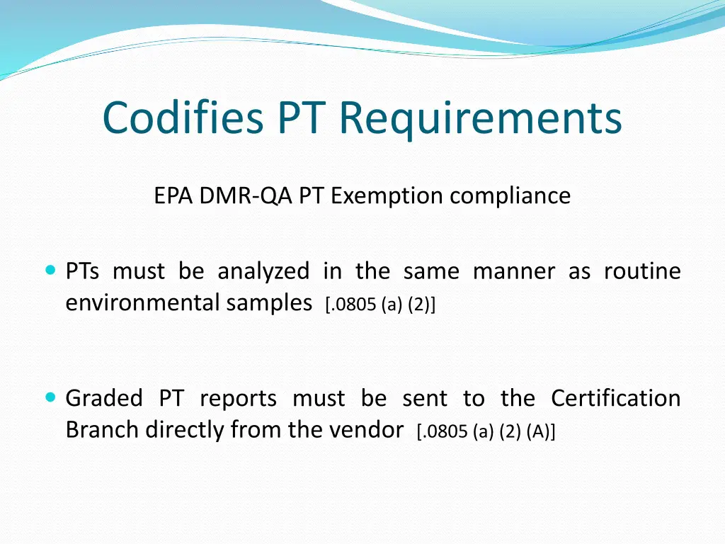 codifies pt requirements