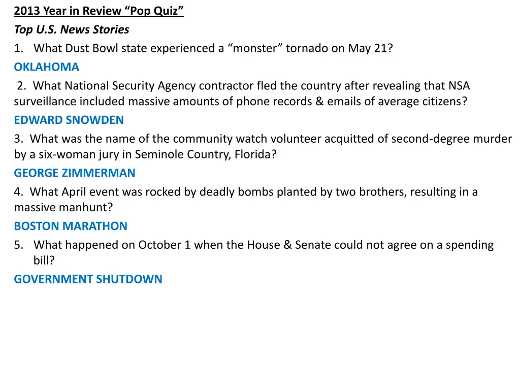 2013 year in review pop quiz top u s news stories 1