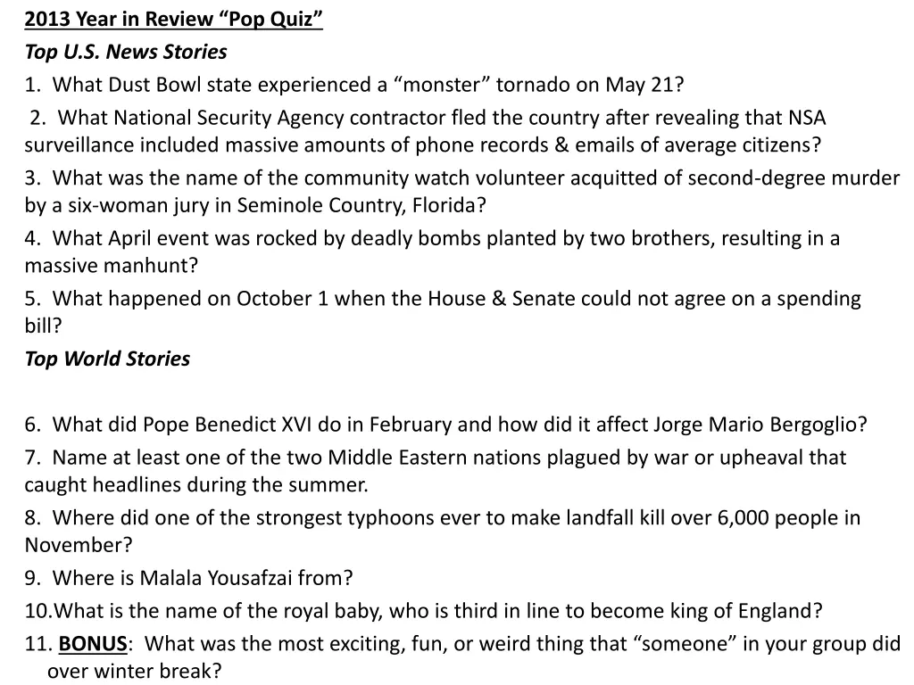2013 year in review pop quiz top u s news stories