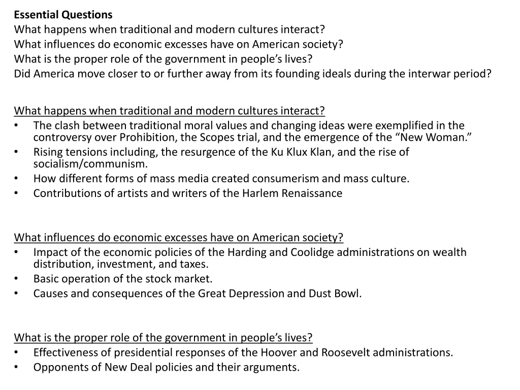 essential questions what happens when traditional
