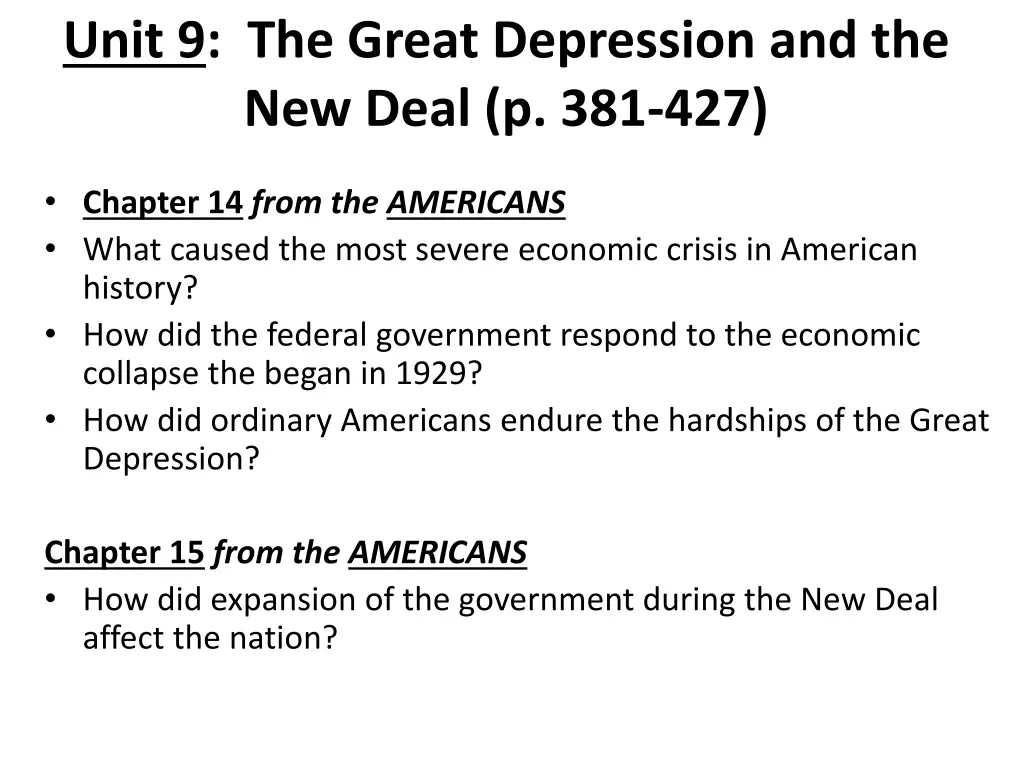 unit 9 the great depression and the new deal