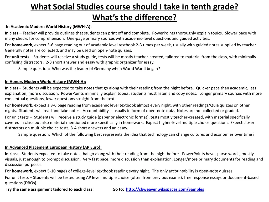 what social studies course should i take in tenth
