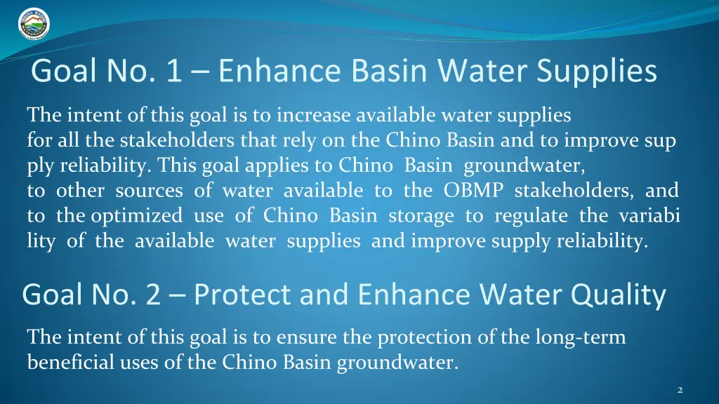 goal no 1 enhance basin water supplies