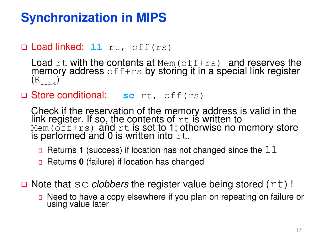 synchronization in mips