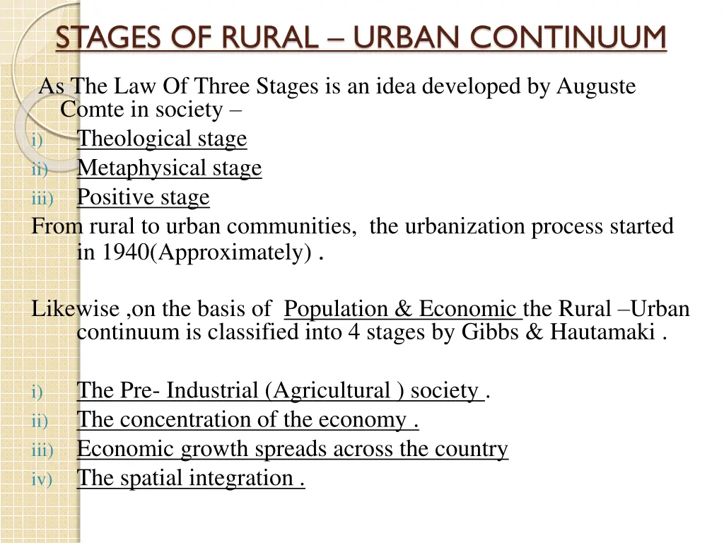 stages of rural urban continuum