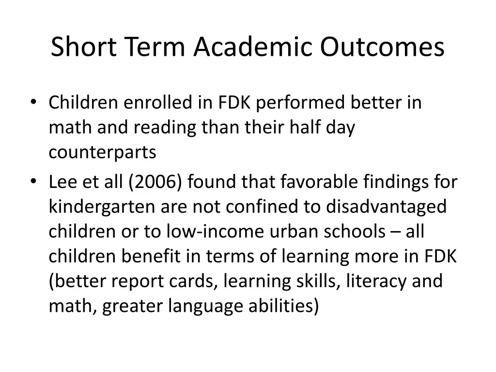 short term academic outcomes
