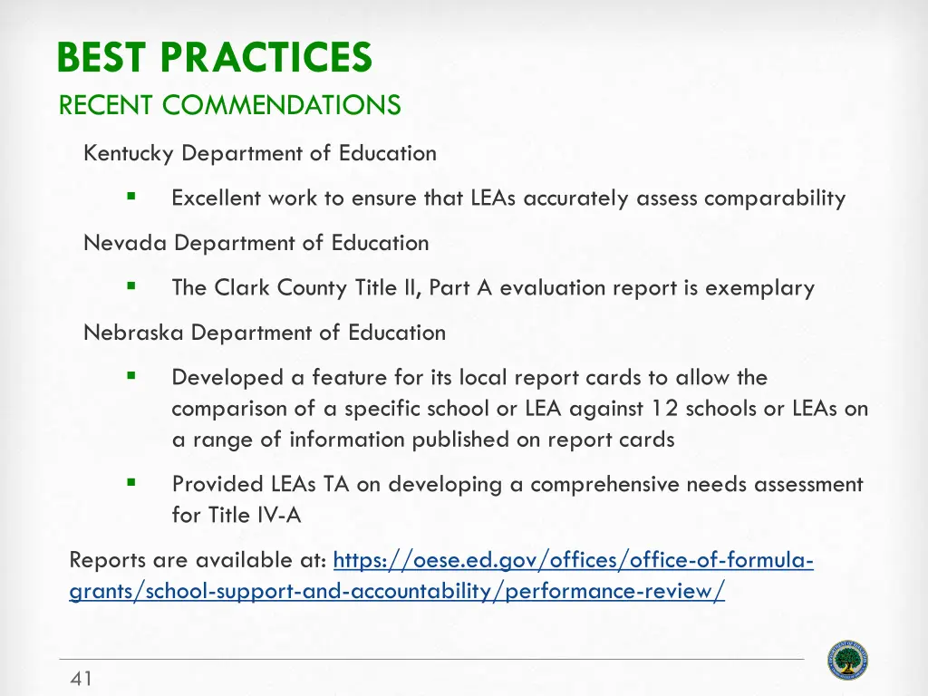 best practices recent commendations