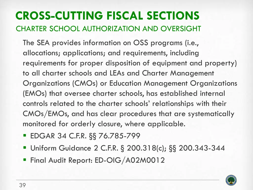 cross cutting fiscal sections charter school