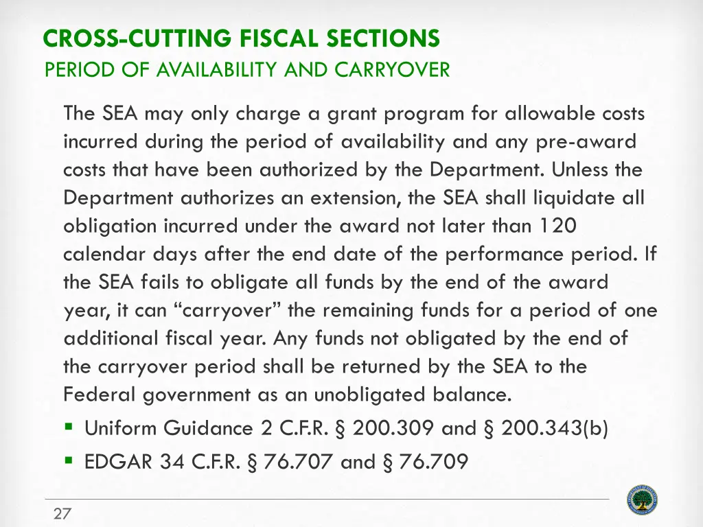cross cutting fiscal sections period