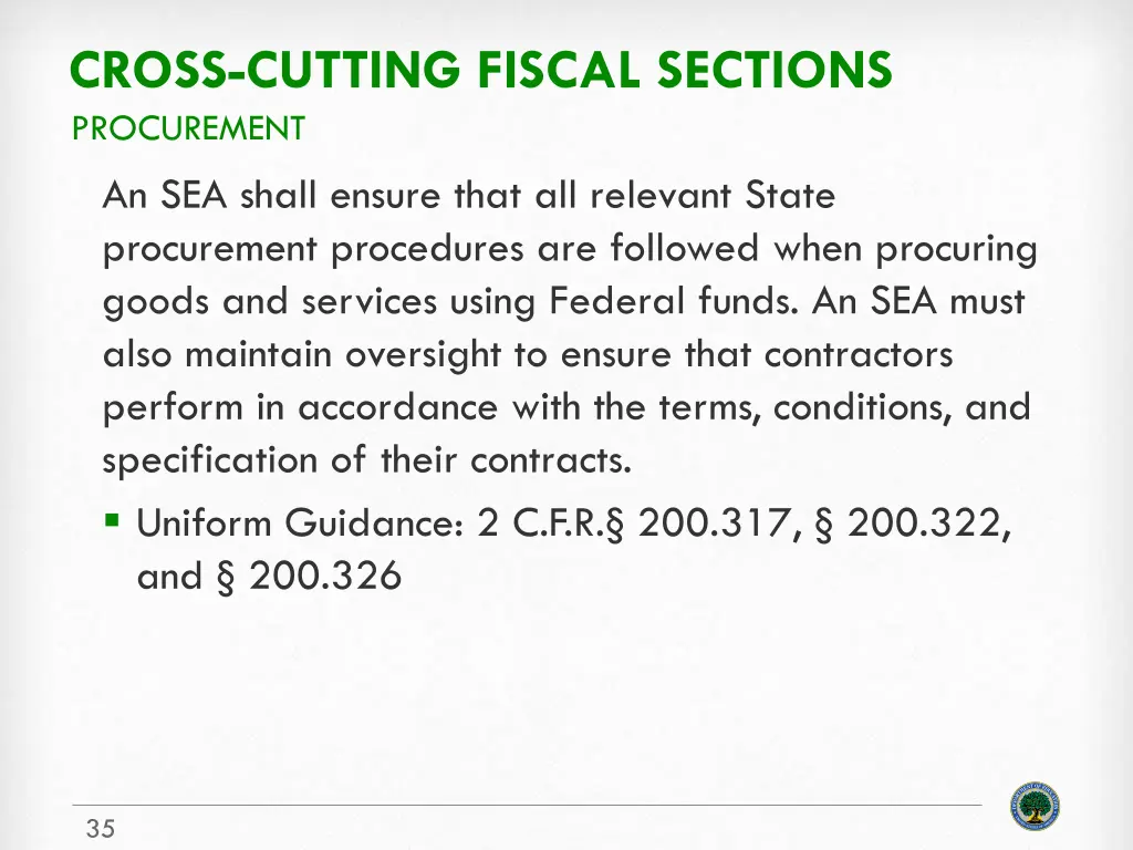 cross cutting fiscal sections procurement