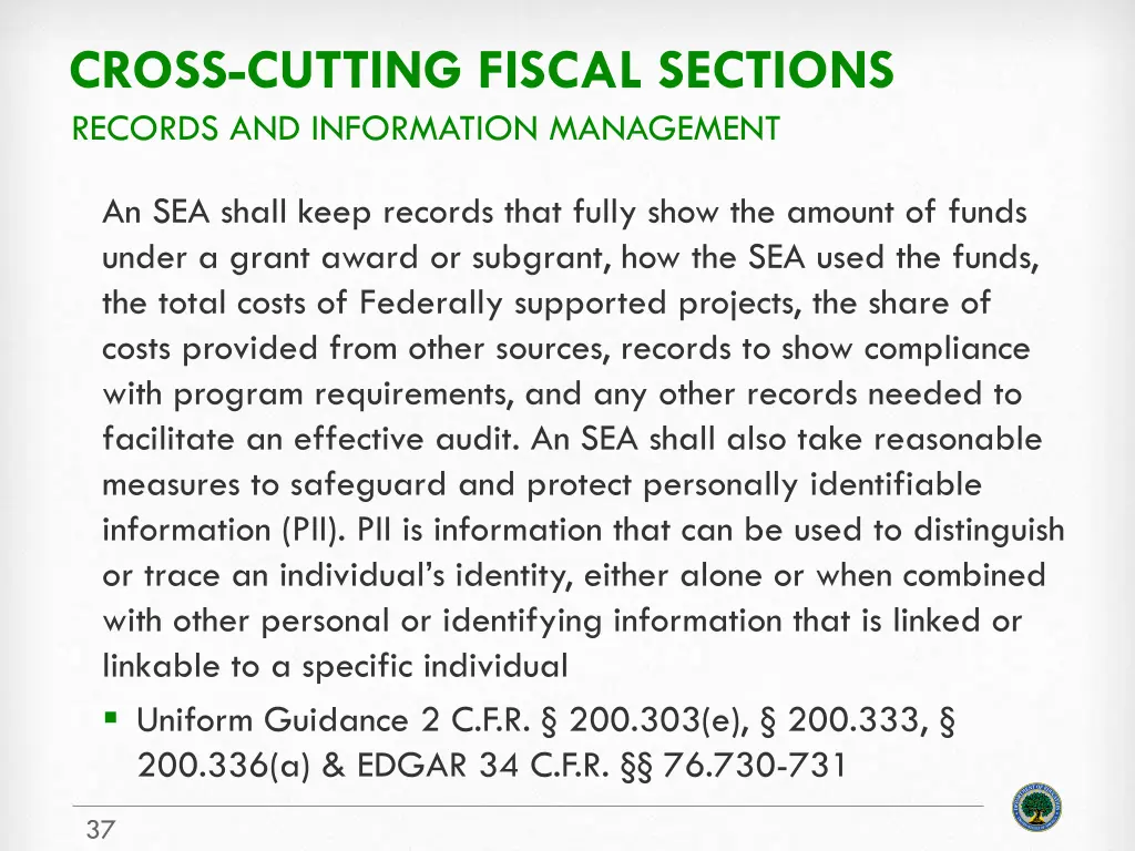 cross cutting fiscal sections records