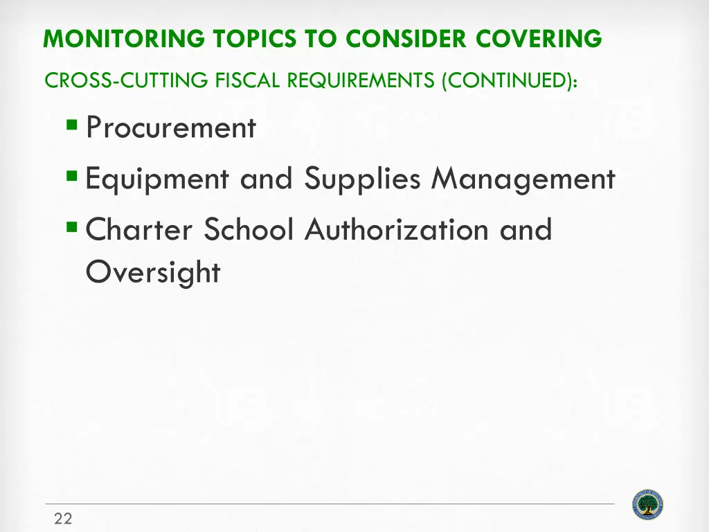 monitoring topics to consider covering 1