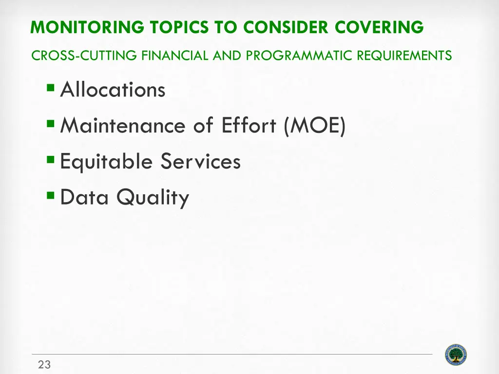 monitoring topics to consider covering 2