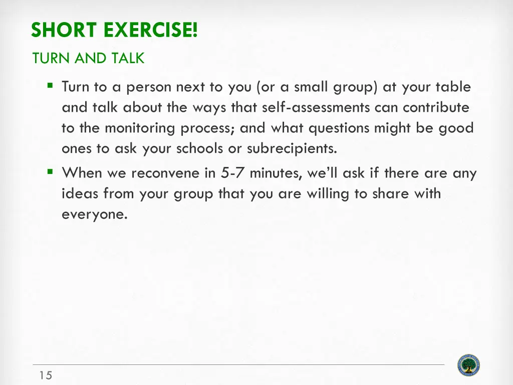 short exercise turn and talk